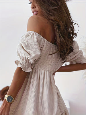 Full Size Ruffled Off-Shoulder Short Sleeve Dress