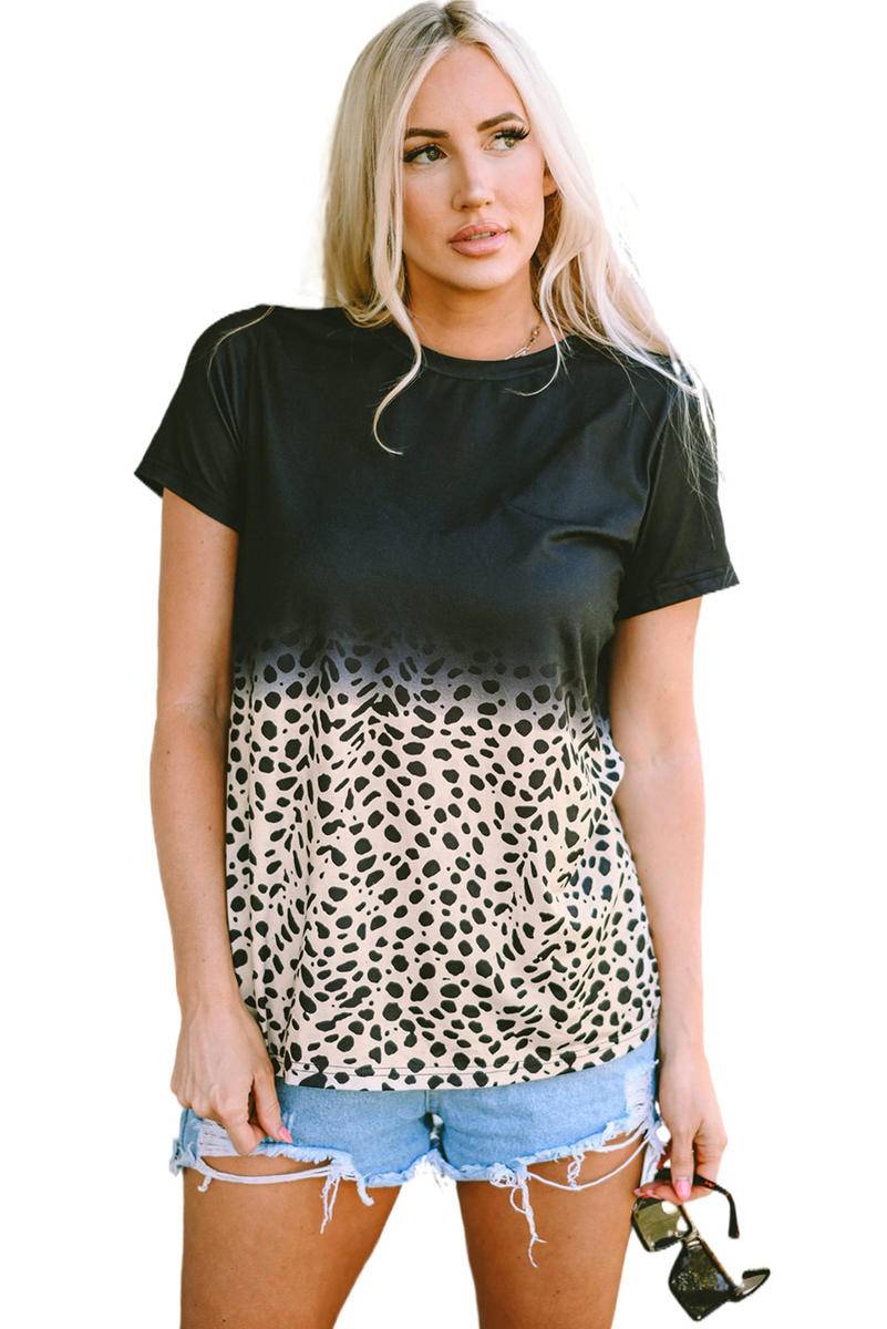 Round Neck Ombre Leopard Print T-Shirt