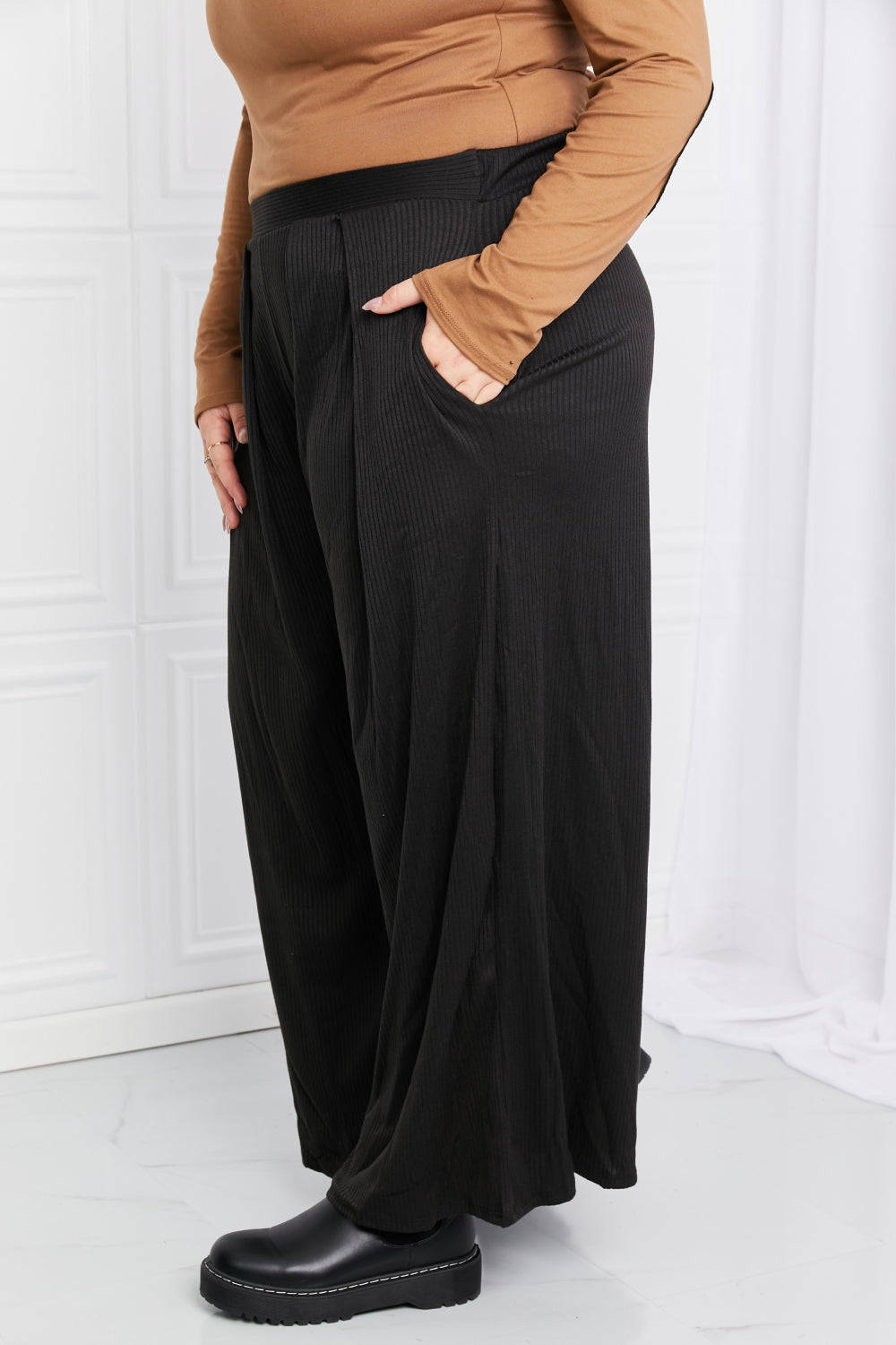 Jade By Jane Full Size Pleated Wide Leg Pants with Pockets in Black