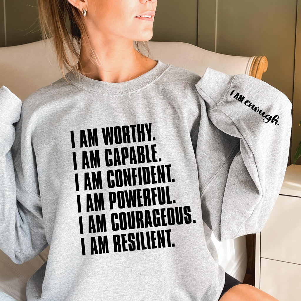 I Am Enough With Sleeve Accent Sweatshirt