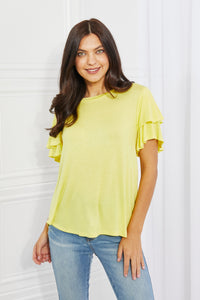 Culture Code Mi Amor Full Size Round Neck Ruffle sleeve length Top in Yellow