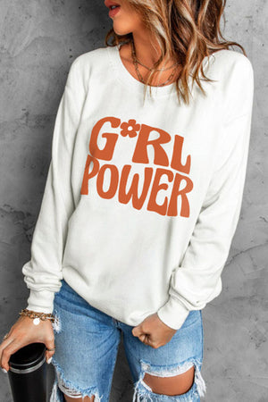 GIRL POWER Graphic Round Neck Sweatshirt