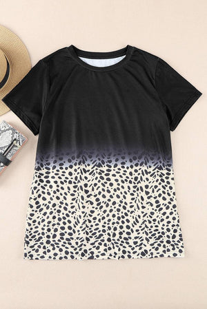 Round Neck Ombre Leopard Print T-Shirt