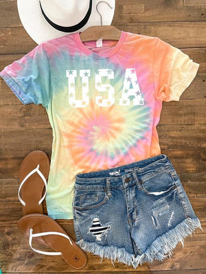 USA Tie Dye Burn Out Graphic Tee