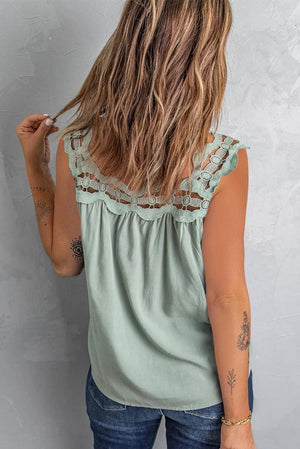 Contrast Lace Ruched Cut-Out Sleeveless Top
