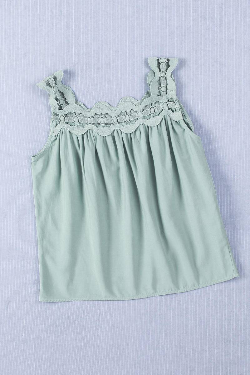 Contrast Lace Ruched Cut-Out Sleeveless Top
