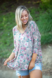 Cappuccino Floral 3/4 Sleeve Top